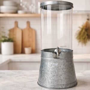 Pottery Barn Galvanized Metal Glass Drink Dispenser Silver Farmhouse Beverage